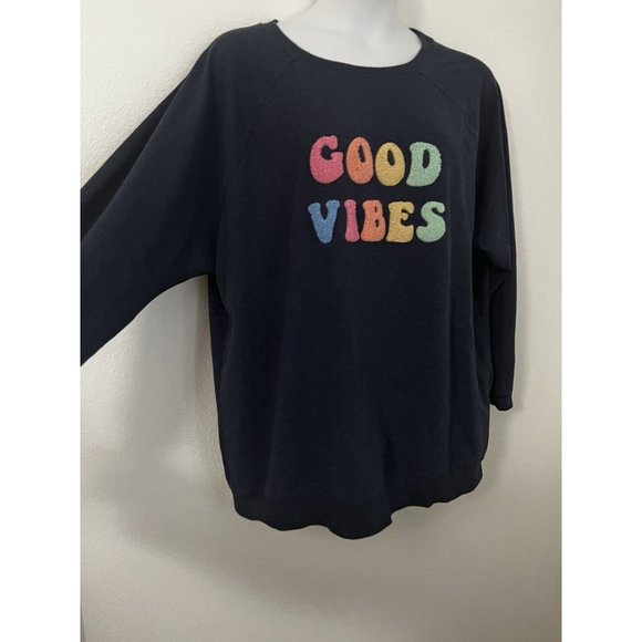 Wildfox Women's Navy Good Vibes Long Sleeve Knit Sweatshirt Size XL Exce… - Picture 2 of 7